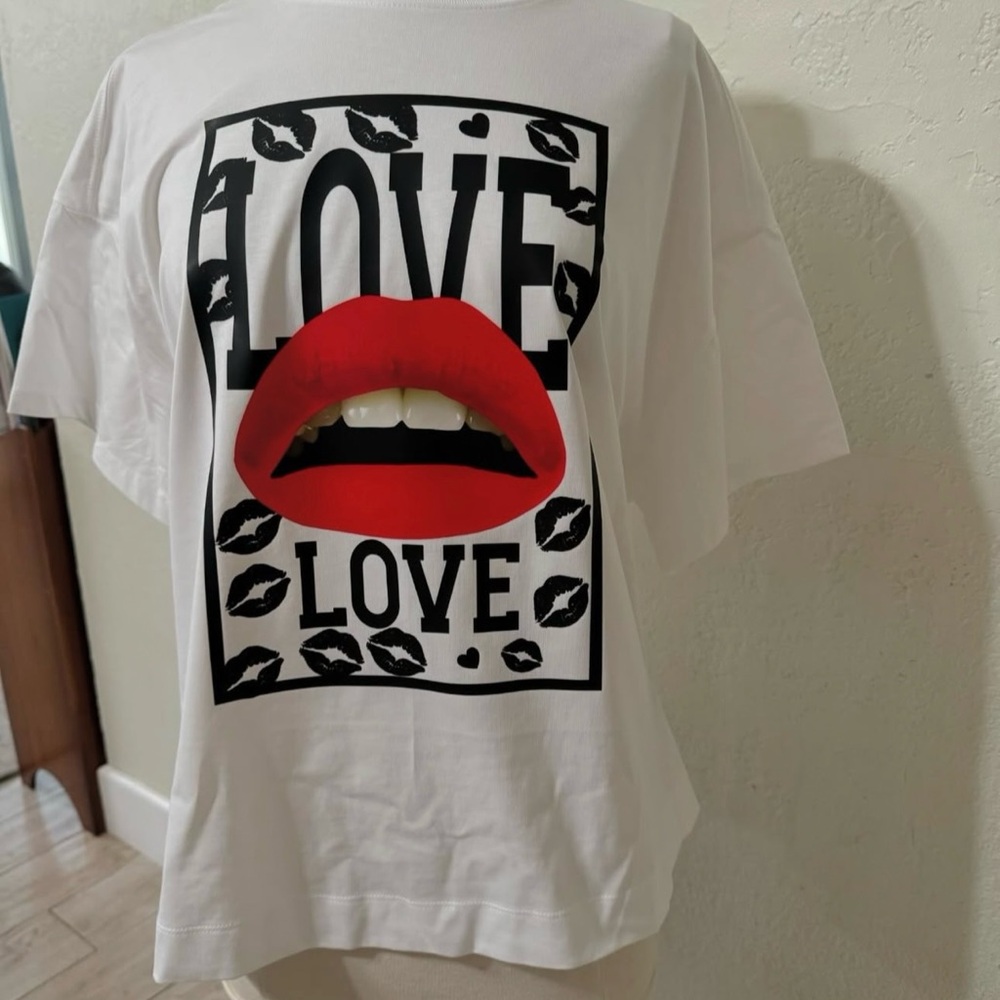 Love White T-Shirt with Red Lips Graphic